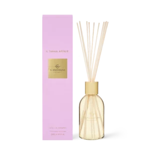 Tahaa - Glasshouse Diffuser with a pink box.